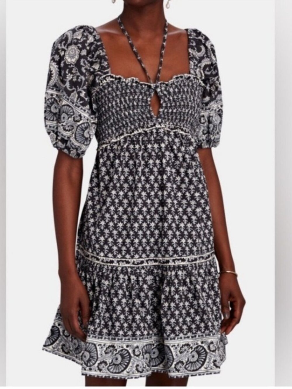 SEA NEW YORK Jasper keyhole puff sleeve floral halter mini dress size large
